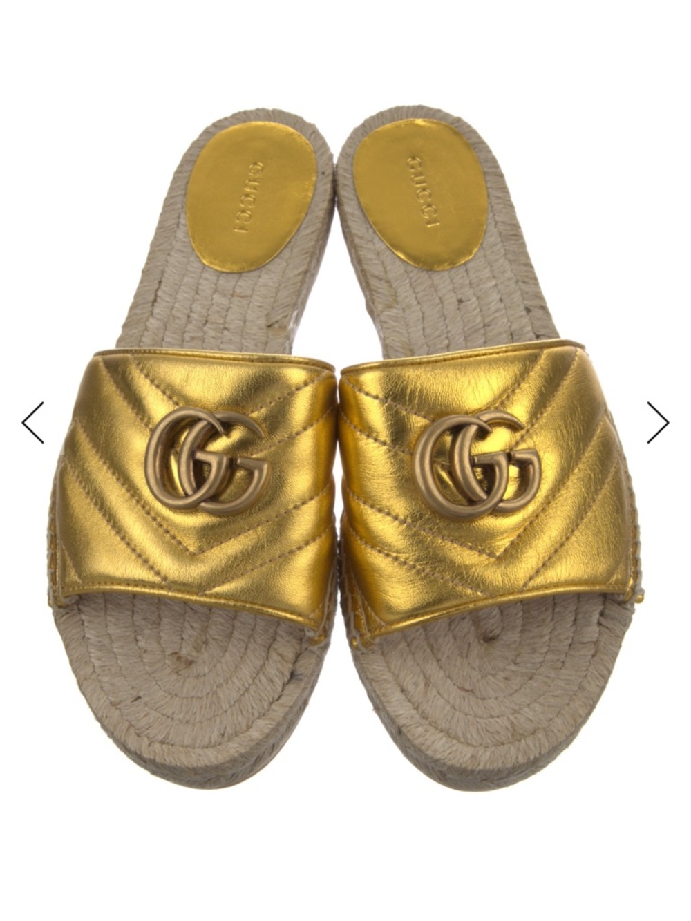 Gucci Metallic Gold
Leather Whipstitch Trim Espadrilles